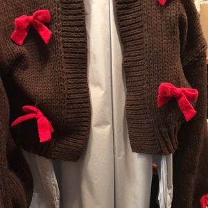 Brown Knit Jacket with Red Bows from Anthropology
Size medium